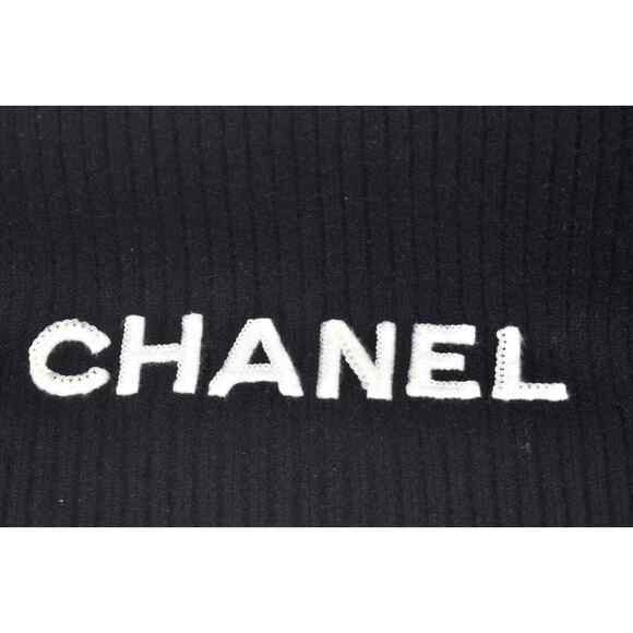 Chanel 22B Cashmere Black White Sequin CC Letter Logo Winter Scarf Shawl Wrap - Picture 2 of 9